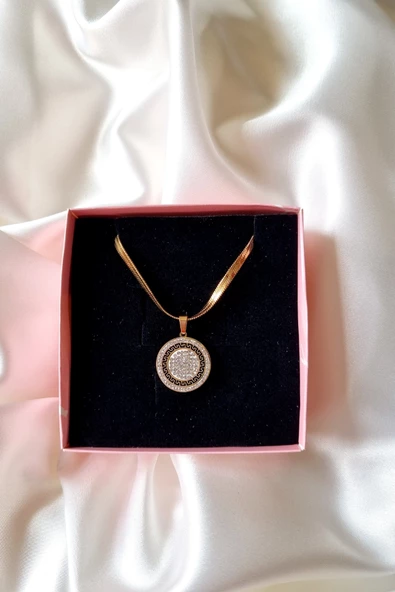 Zirkon Taşlı Madalyon Model Şık Çelik Kolye - 2