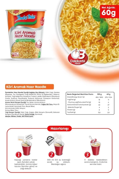 İndomie Indomie 24'lü Köri Aromalı Hazır Noodle Bardak - 2