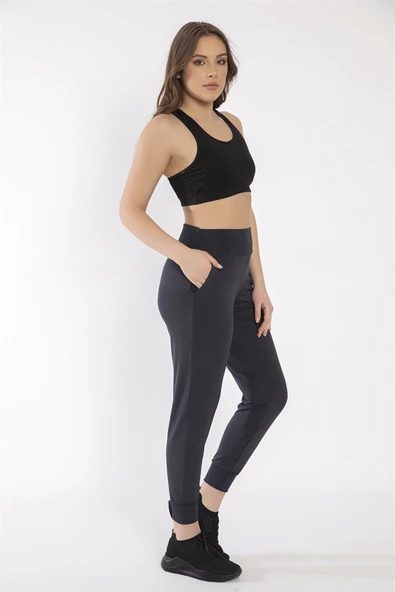 Jogger - Kadın Antrasit Cepli Spor Tayt - 3184-06