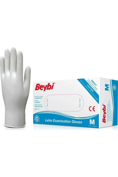 Beybi Lateks Pudralı (M) Medium Beden Muayene Eldiven 100lü Paket