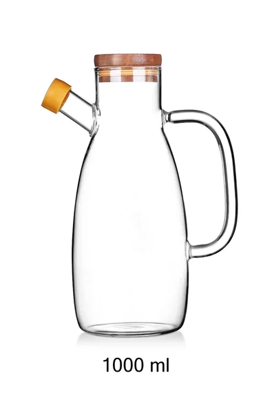 2'li Bambu Kapaklı Yağdanlık 1000 ml Borosilikat Cam Yağlık Sirkelik Şişesi Master Vakumlu Sosluk - 4