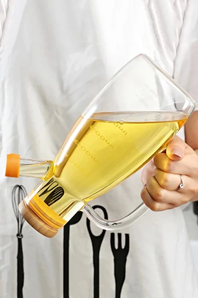 2'li Bambu Kapaklı Yağdanlık 1000 ml Borosilikat Cam Yağlık Sirkelik Şişesi Master Vakumlu Sosluk - 2