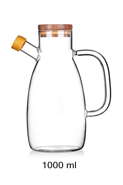 Bambu Kapaklı Yağdanlık 1000 ml Borosilikat Cam Yağlık Sirkelik Şişesi Master Vakumlu Sosluk - 3