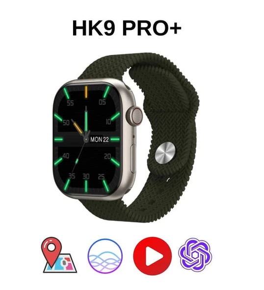 Hk9 Pro PLUS 45MM 2.02 Inç Amoled Ekran Akıllı Saat SİYAH KASA KORDON HEDİYELİ - 2