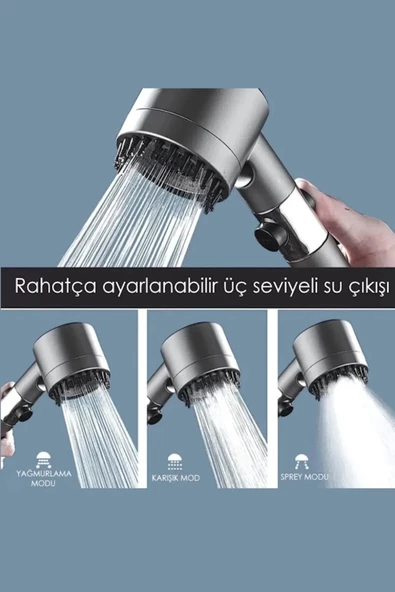 3 Fonksiyonlu Banyo Duş Başlığı Filtreli Kireç Önleyici Turbo Yüksek Basınçlı Masaj Duş Başlığı - Resim 4