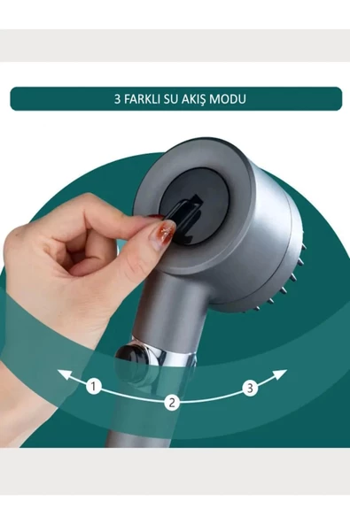 2 Adet 3 Fonksiyonlu Banyo Duş Başlığı Filtreli Kireç Önleyici Turbo Yüksek Basınçlı Duş Başlığı - Resim 3