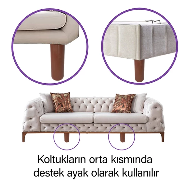 Açelya 6'Lı Set 10 cm Ceviz Mobilya Ünite Çekyat Koltuk Kanepe Ayağı 9.5 x 14.5 cm Ayarlı M8 Destek Baza Ayak - 8