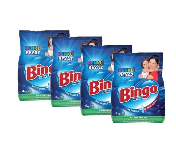 Bingo Matik Renkli Beyaz 4 kg 4'Lü Paket Beyazlar ve Renkliler için Toz Çamaşır Deterjanı - 2