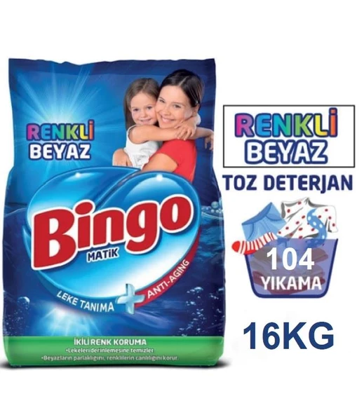 Bingo Matik Renkli Beyaz 4 kg 4'Lü Paket Beyazlar ve Renkliler için Toz Çamaşır Deterjanı