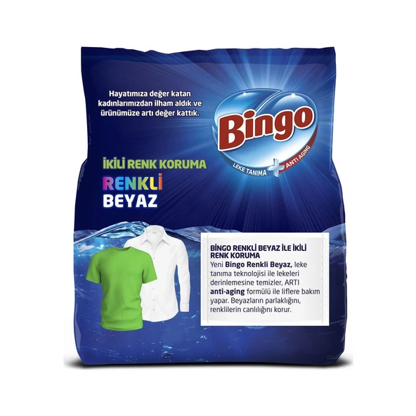 Bingo Matik Renkli Beyaz 4 kg 2'Li Paket Beyazlar ve Renkliler için Toz Çamaşır Deterjanı - 3