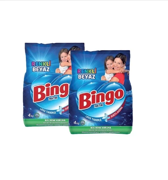 Bingo Matik Renkli Beyaz 4 kg 2'Li Paket Beyazlar ve Renkliler için Toz Çamaşır Deterjanı - 2