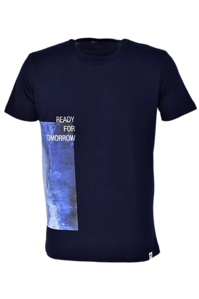 Erkek Sıfır Yaka Baskılı Tişört R8410 BGL-ST03768 - Resim 2