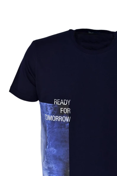 Erkek Sıfır Yaka Baskılı Tişört R8410 BGL-ST03768 - Resim 3