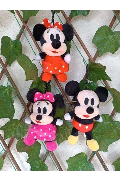 Kırmızı Elbiseli Pelüş Minnie Mouse Maskot Anahtarlık ve Çanta Süsü  Love