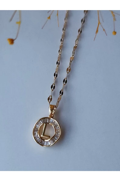 Paslanmaz Çelik Şık Ve Tarz Zirkon Taşlı L Harfli Kolye ürün görseli 1