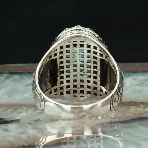 Mavi Topaz Taşlı Gümüş Erkek Yüzük - Resim 6