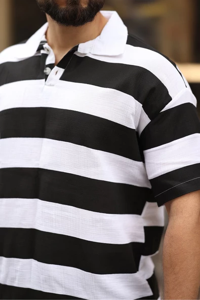 ERKEK POLO YAKA ÇİZGİLİ OVERSIZE T-SHIRT - 6