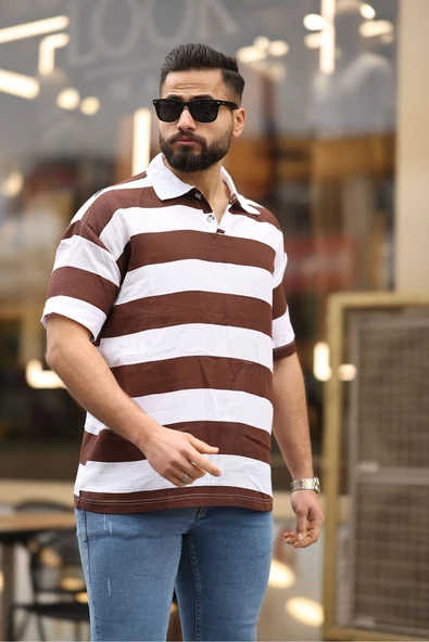 ERKEK POLO YAKA ÇİZGİLİ OVERSIZE T-SHIRT - 2