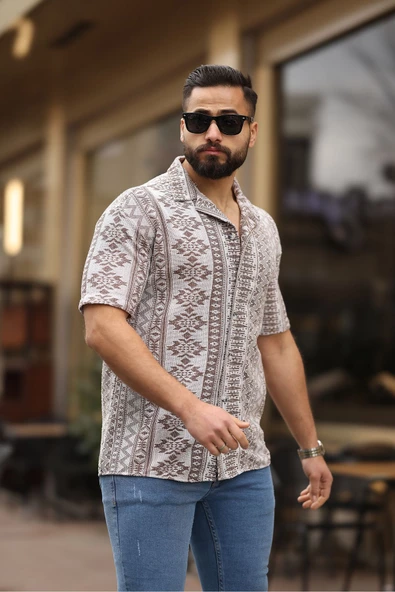 ERKEK OVERSIZE KISA KOLLU DESENLİ GÖMLEK - 5