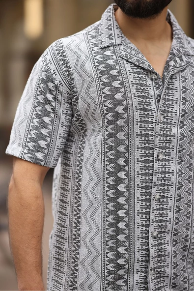 ERKEK OVERSIZE KISA KOLLU DESENLİ GÖMLEK - 3