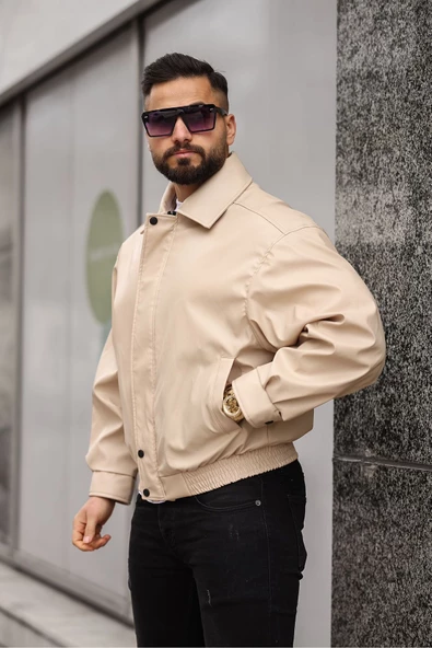 ERKEK BAHARLIK OVERSIZE YAKALI DERİ CEKET - 3