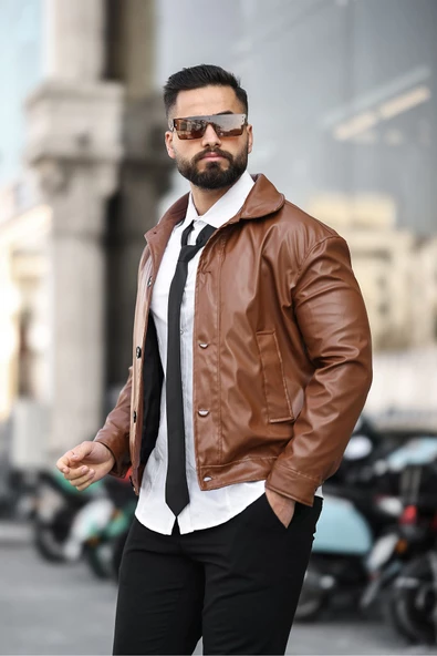 ERKEK DÜĞMELİ BAHARLIK DERİ CEKET - 2