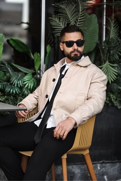 ERKEK DÜĞMELİ BAHARLIK DERİ CEKET - 10