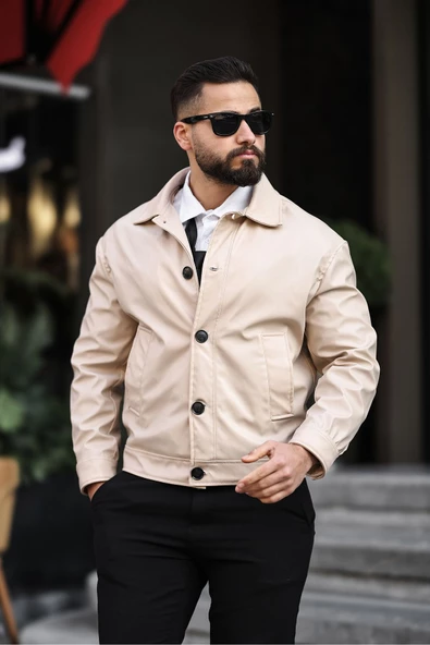 ERKEK DÜĞMELİ BAHARLIK DERİ CEKET - 9