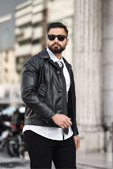 ERKEK DÜĞMELİ BAHARLIK DERİ CEKET - 12