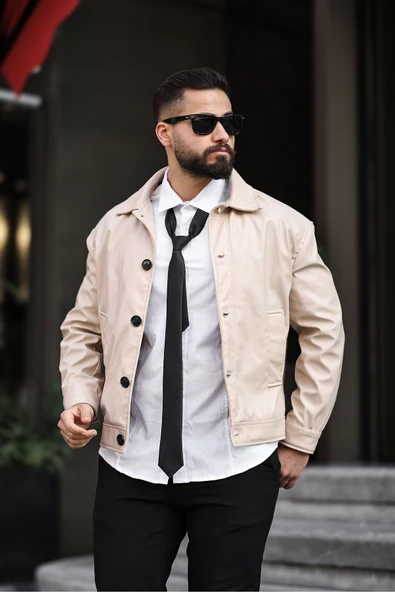 ERKEK DÜĞMELİ BAHARLIK DERİ CEKET - 6