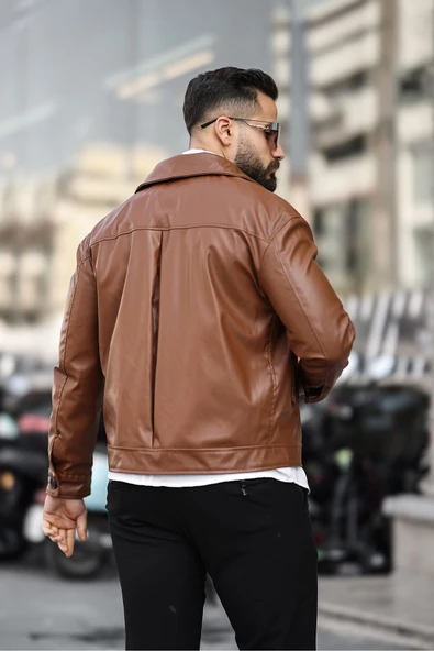 ERKEK DÜĞMELİ BAHARLIK DERİ CEKET - 4