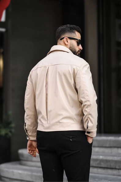 ERKEK DÜĞMELİ BAHARLIK DERİ CEKET - 8