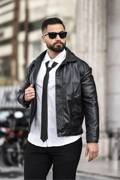 ERKEK DÜĞMELİ BAHARLIK DERİ CEKET - 11