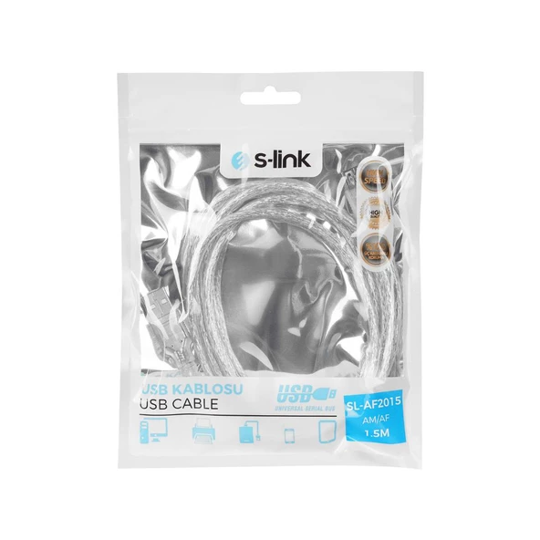 S-link SL-AF2015 Usb2.0 1.5m Şeffaf Uzatma Kablo - 3