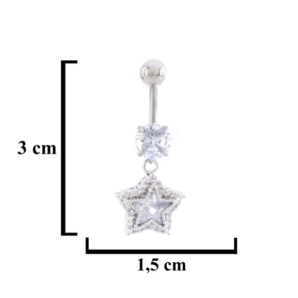 316L Çelik Yıldız Model Zirkon Taşlı Piercing PRC-224 - 4