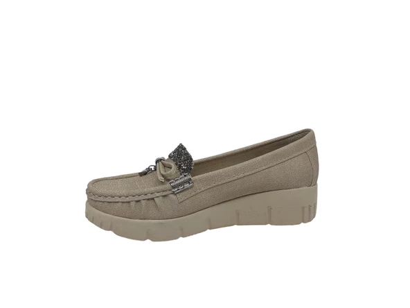 Zerhan 400 Kadın Vizon Taşlı Fiyonklu Dolgu Topuk Ayakkabı - 3