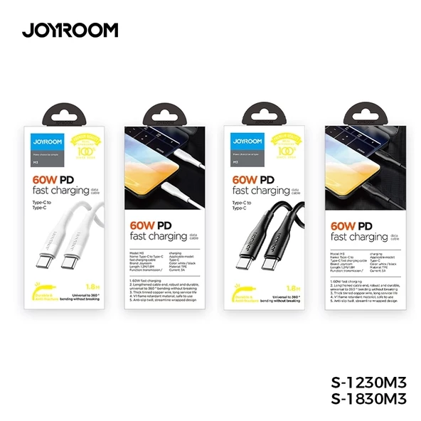 Joyroom S-1230M3 60W PD Type-C to Type-C Hızlı Şarj Veri Kablosu 1.2m