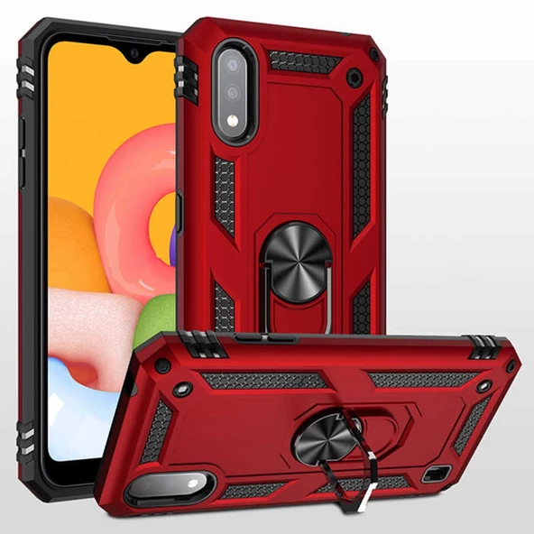 Galaxy A01 Yüzüklü Standlı Manyetikli Armor Vega Zırh Kılıf