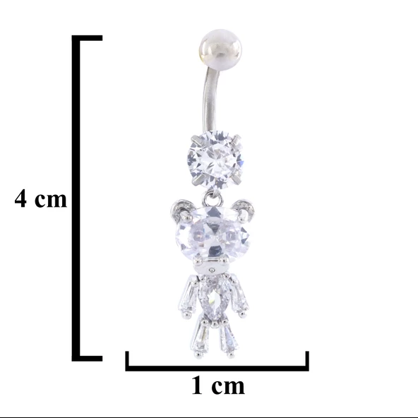 316L Çelik Ayıcık Model Zirkon Taşlı Piercing  PRC-221 - Resim 3