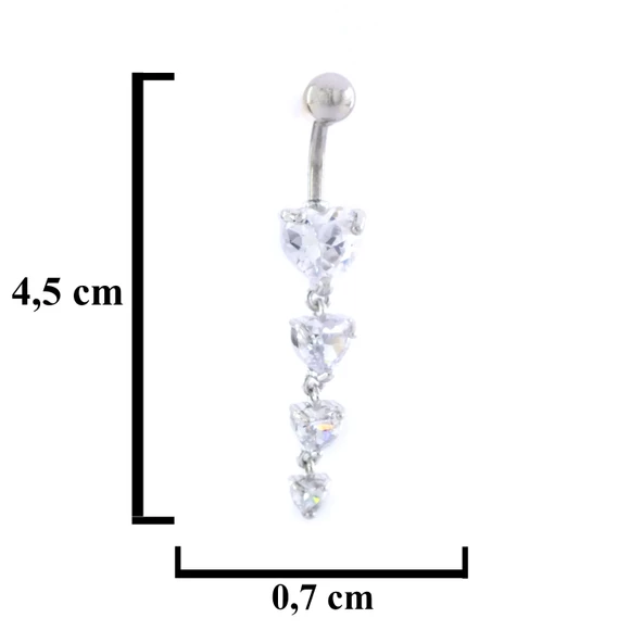 316L Çelik 4 Sıra Kalp Model Zirkon Taşlı Piercing  PRC-219 - Resim 4