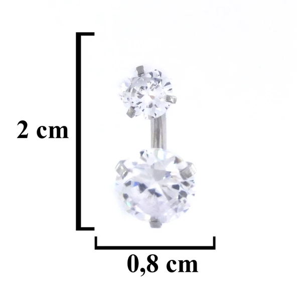316L Çelik Küçük Beyaz Zirkon Taşlı Piercing PRC-214 - 3