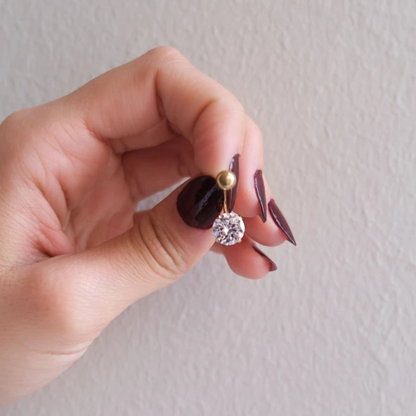 Altın Kaplama Beyaz Zirkon Taşlı Piercing  PRC-211 - Resim 2