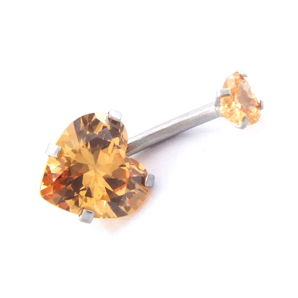 316L Çelik Kalp Model Zirkon Taşlı Piercing  PRC-210 - Resim 3