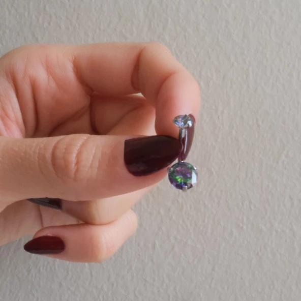 316L Çelik Küçük Mor Zirkon Taşlı Piercing  PRC-208 - Resim 2