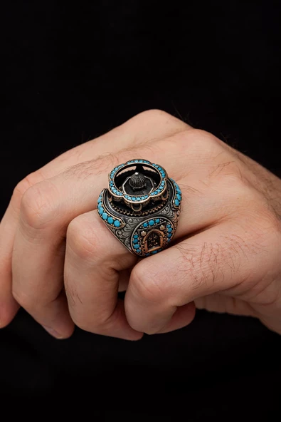 Kubbetül Sahra Mescidi Aksa Motifli 925 Gümüş Erkek Yüzük - Resim 6