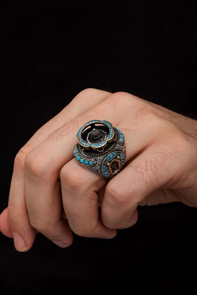 Kubbetül Sahra Mescidi Aksa Motifli 925 Gümüş Erkek Yüzük ürün görseli