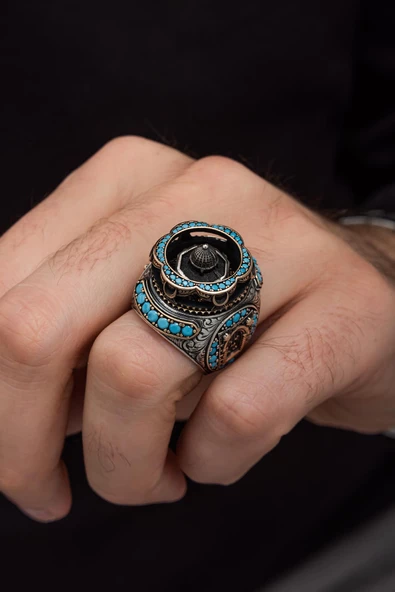 Kubbetül Sahra Mescidi Aksa Motifli 925 Gümüş Erkek Yüzük - Resim 8