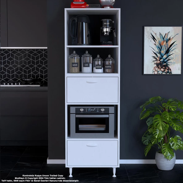 Modilayn SİLVA LOYA 59,6 x 194,6 x 56 cm 2 Kapaklı Ankastre Fırın ve Mutfak Dolabı - 2