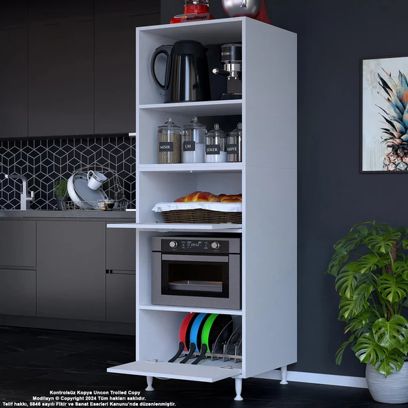 Modilayn SİLVA LOYA 59,6 x 194,6 x 56 cm 2 Kapaklı Ankastre Fırın ve Mutfak Dolabı - 6