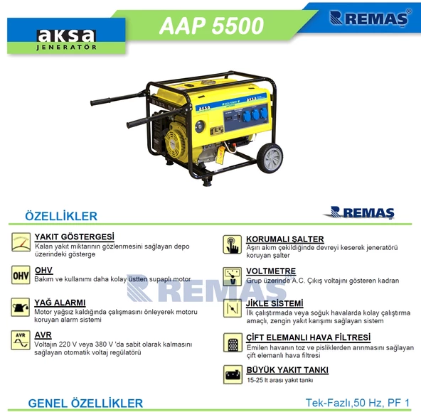 Aksa Aap 5500 İpli 5.5 Kva Monofaze Benzinli Jeneratör - 2